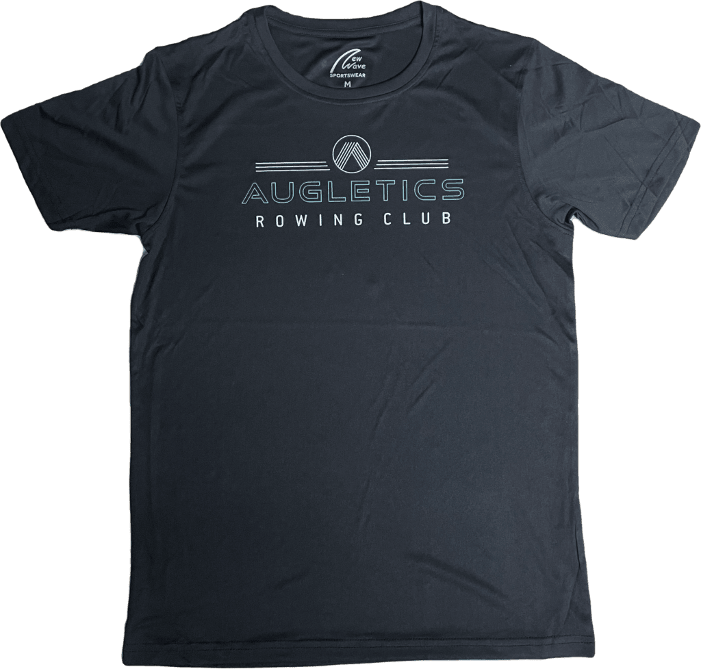 Schwarzes T-Shirt mit AUGLETICS Rowing Club Logo.