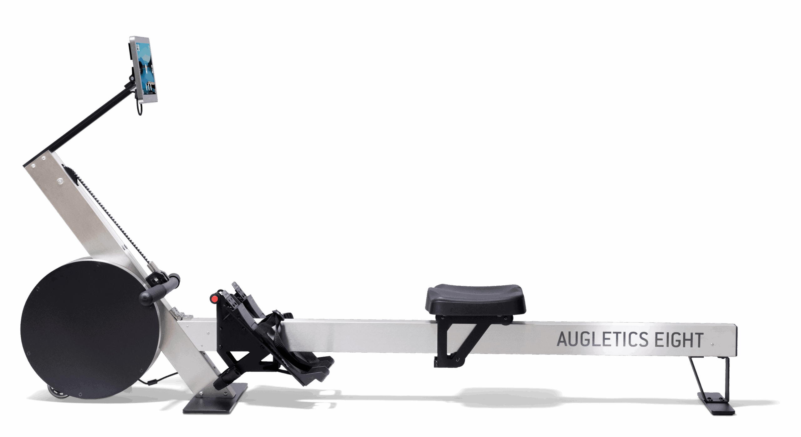 Side view of the Augletics Eight Sport rowing machine with aluminum frame and modern look